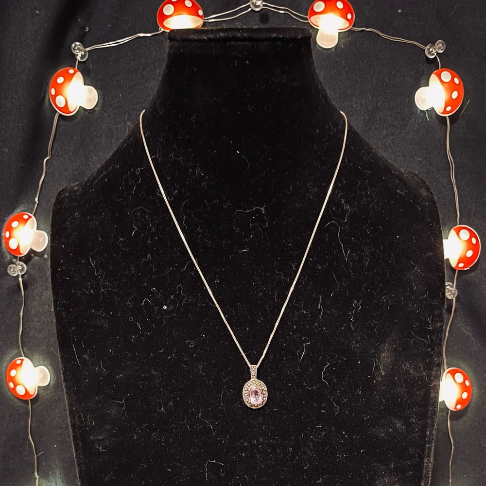 Vintage Sterling Silver Art Deco Amethyst (?) Pendant Necklace
